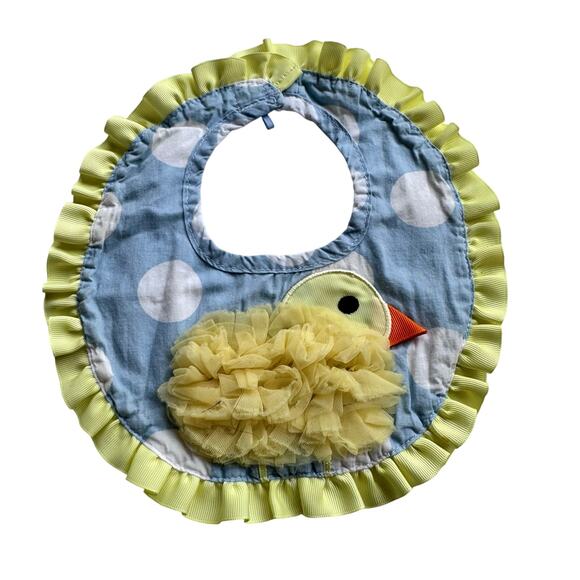 Mud Pie Easter Bib - Blue Dot Baby Duck Appliqué - Picture 1 of 3
